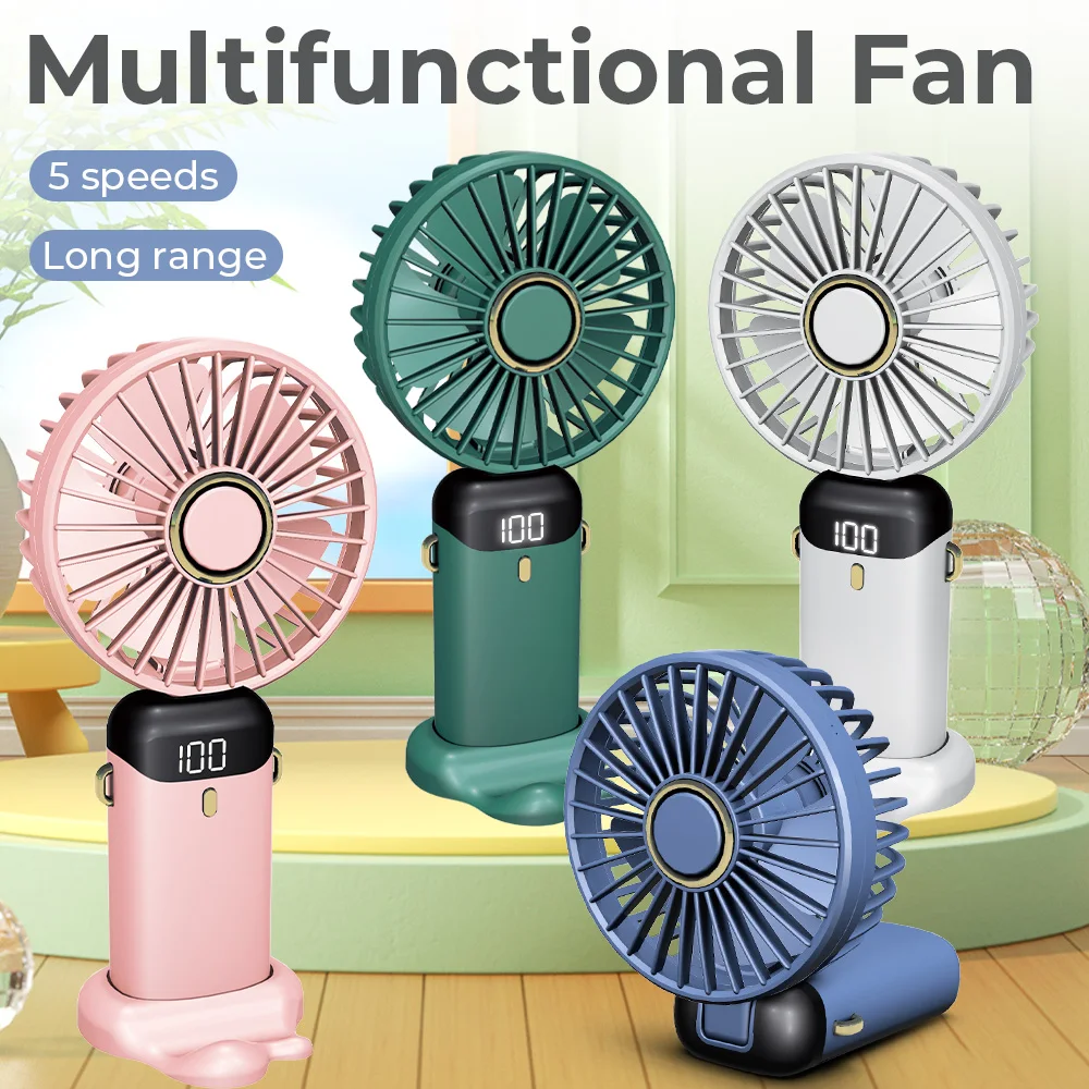 IFINE Beauty USB Rechargeable Handheld Cooling Fan Digital Display Bladeless Folding Hanging Neck Portable Mini Fan