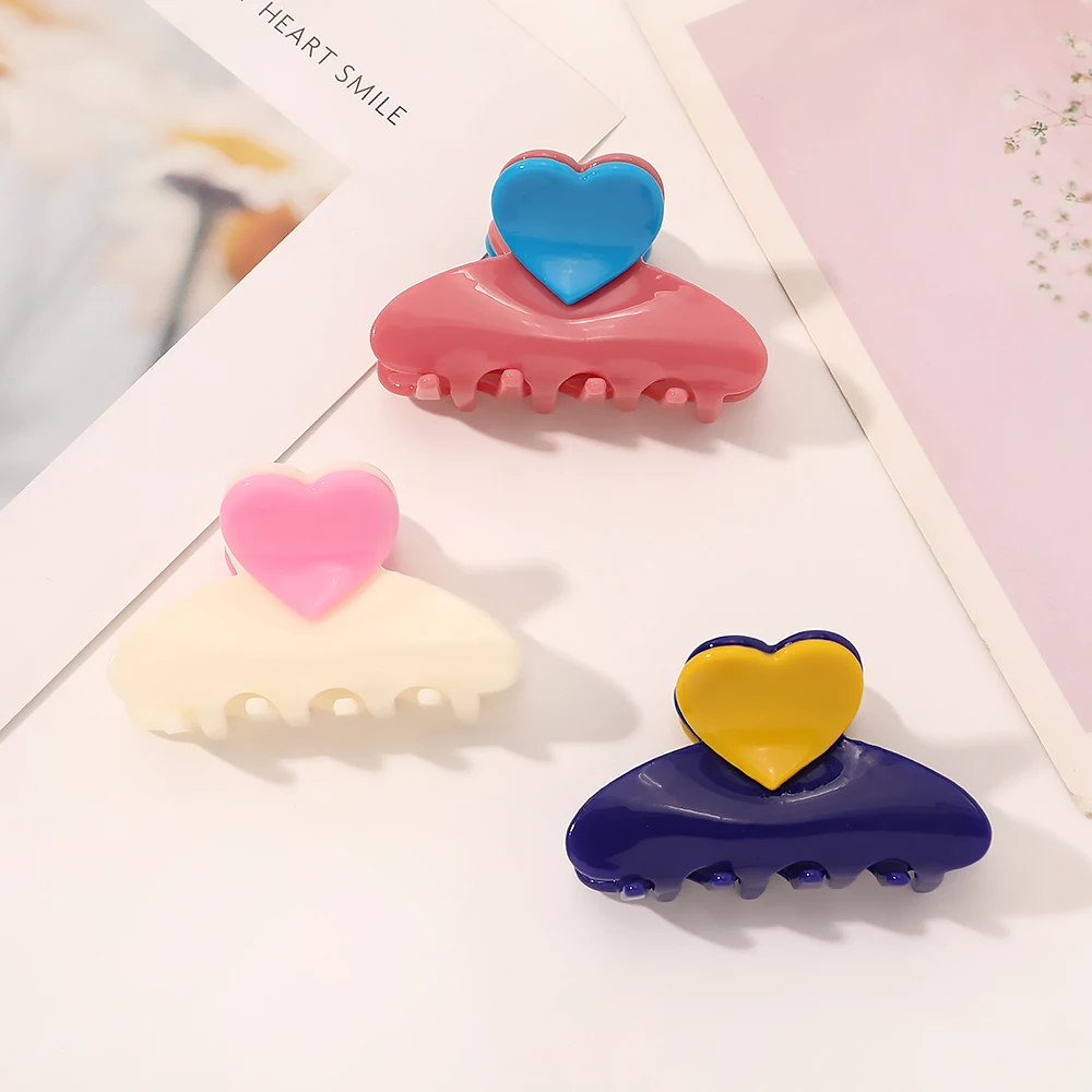 Fashion Heart Shape Decorate Solid Color Crab Claws Clips Women Hair Accessories Hair Claws