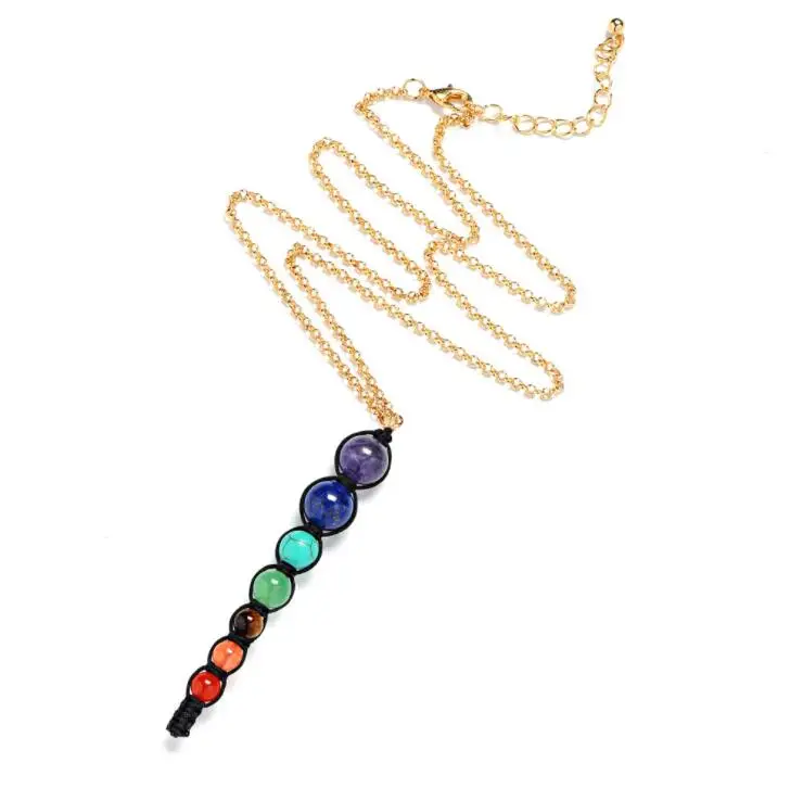 Multicolor Lava 7 Chakra Healing Balance Beads Necklace Women Pendants Yoga Jewelry