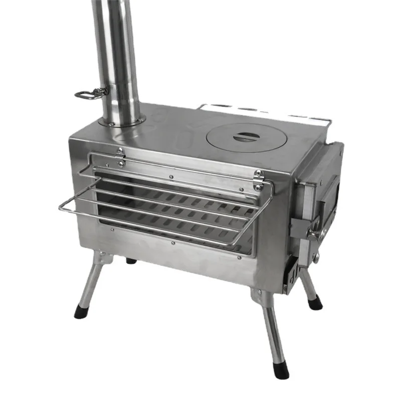 Outdoor Camping Hiking Portable Furnace Stainless Steel  Windproof Wood Burning Stove For Heating