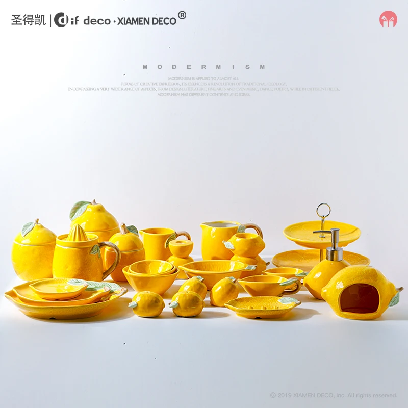 Wholesale Ceramic Fruit Lemon Design Stoneware Salts And Peppers Shakers Set