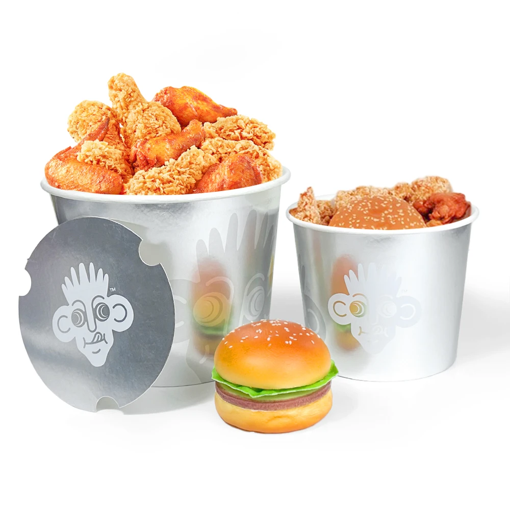 Custom Printed Hot Sale Round Fried Chicken Popcorn Paper Bucket With Lid