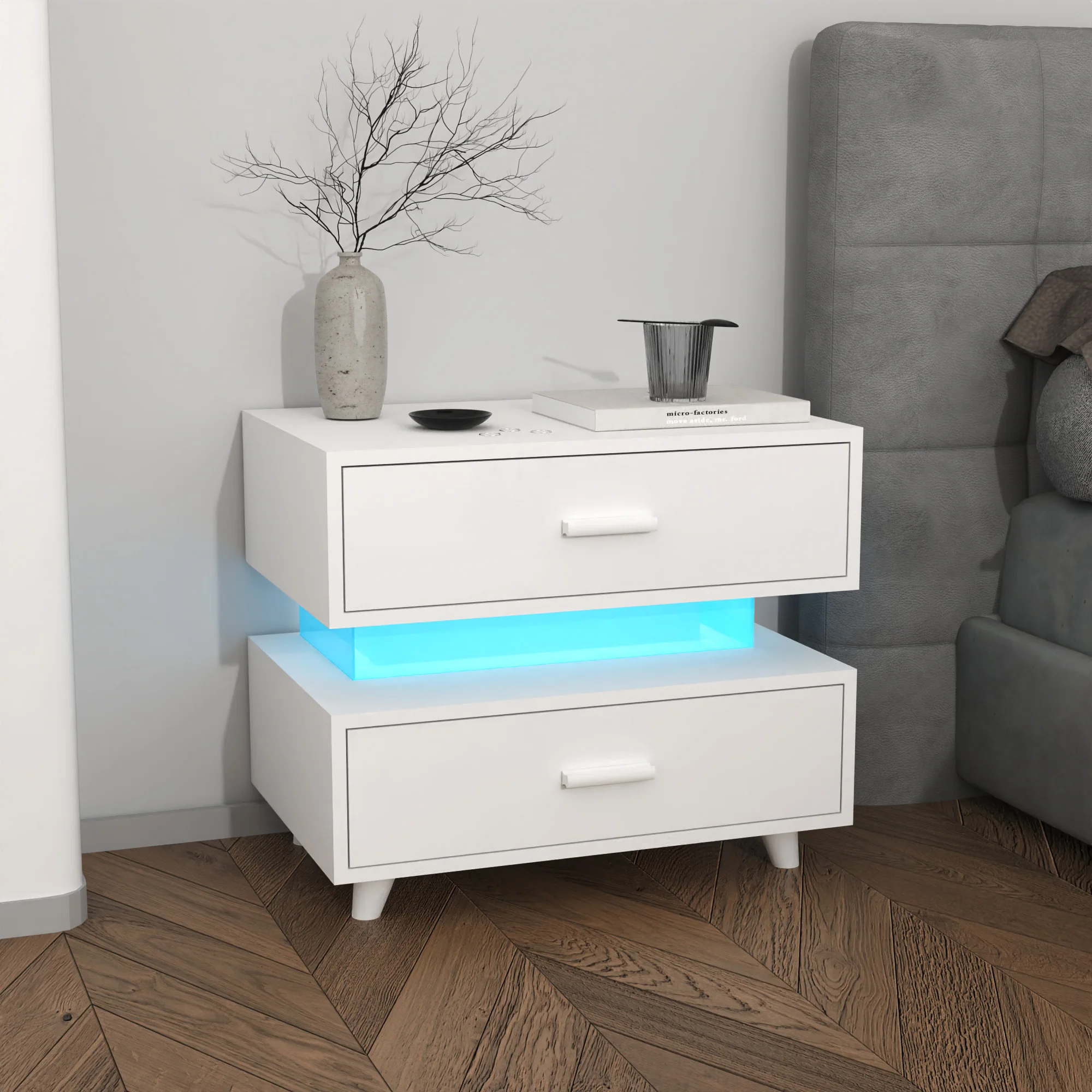 Мебель для спальни, прикроватный столик в скандинавском стиле 2022, Современная умная Ночная подставка со светодиодной подсветкой и 2 выдвижными ящиками