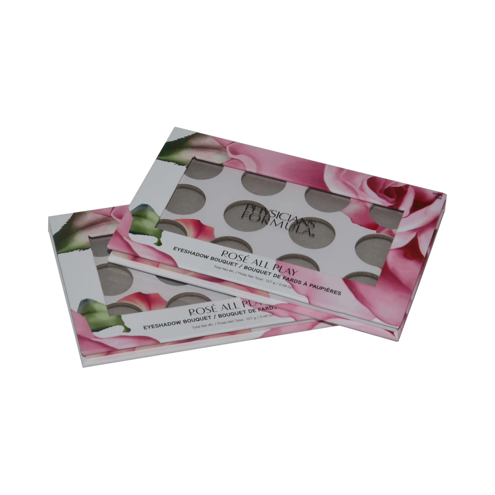 Magnetic Catch Eco Friendly Paper Cardboard Empty Makeup Cosmetic Packaging 12 Color Eyeshadow Palettes with Clear PVC Window
