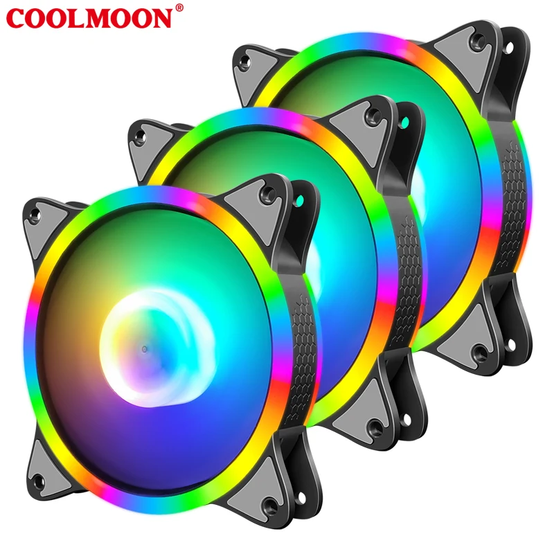 COOLMOON двойная звезда II 120 мм 12V LED вентилятор 4PIN интерфейс двойное кольцо и вал цветной светлый тихий вентилятор для корпуса компьютера