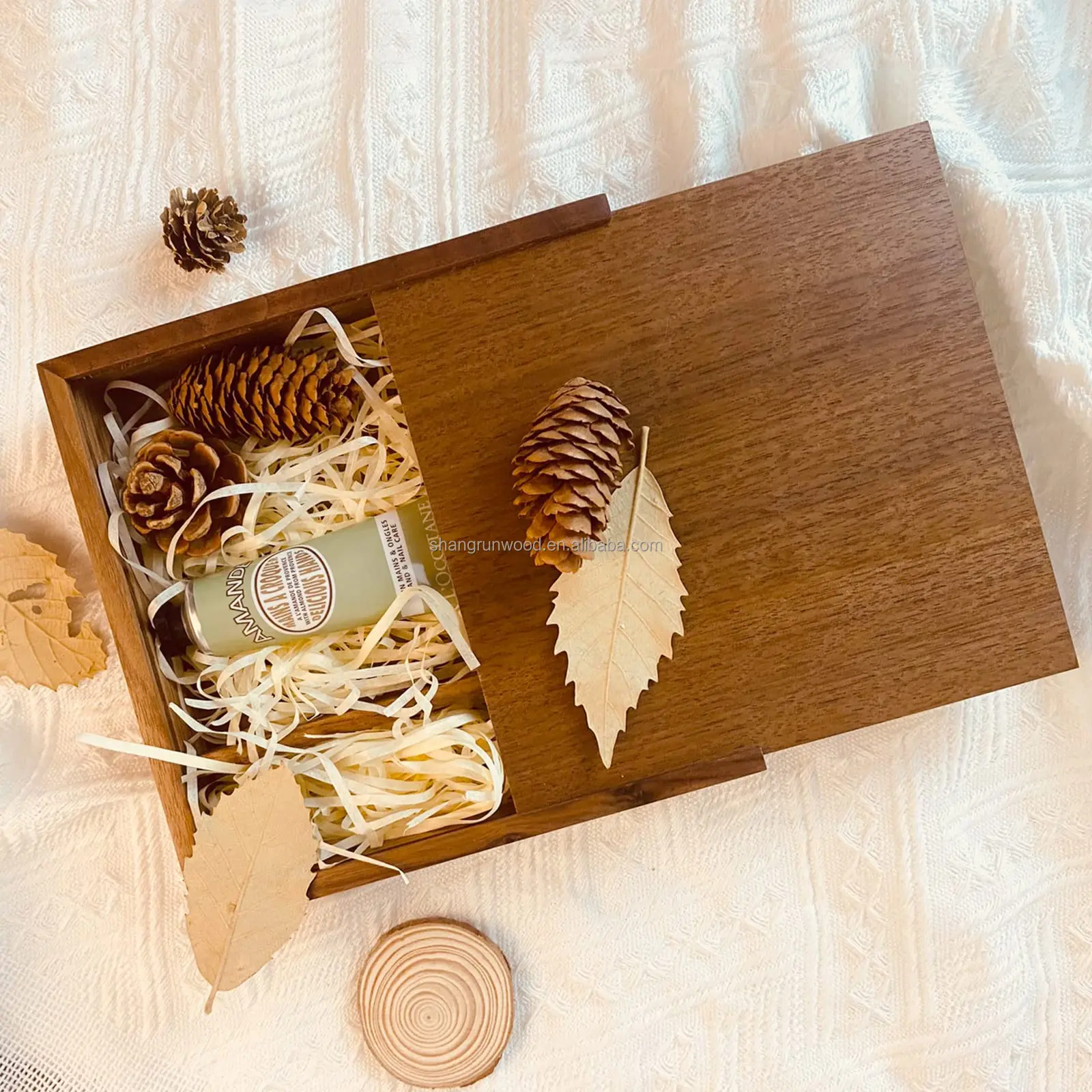 Wood Photo Keepsake Key Holder Box Key Cabinet Wooden Memory Box, Wooden Album Box With Sliding Top For Business Partners