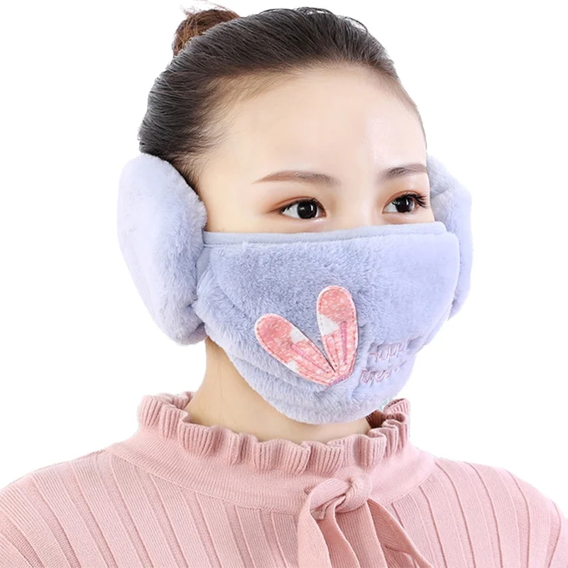 Зимняя теплая плюшевая Милая маска для лица для девушек подвесные маски многоразовые Промытые дышащие зимние женские однотонные маски