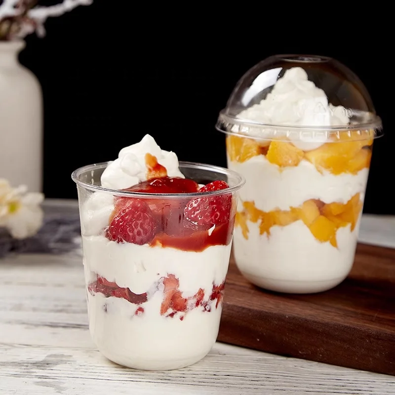 Custom logo disposable u shape plastic cups soft clear bubble tea plastic cup with lid boba cup