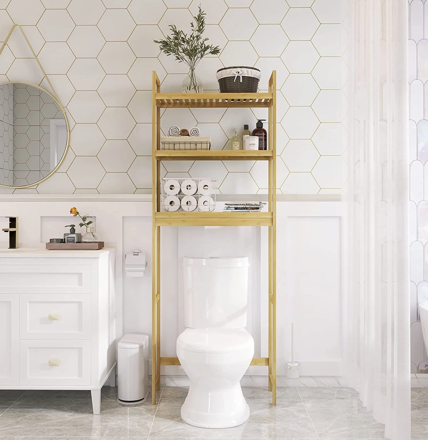 Multi Tier Bamboo Rack for Bamboo Bathroom Storage Shelf Bamboo Over Toilet Rack Shelf