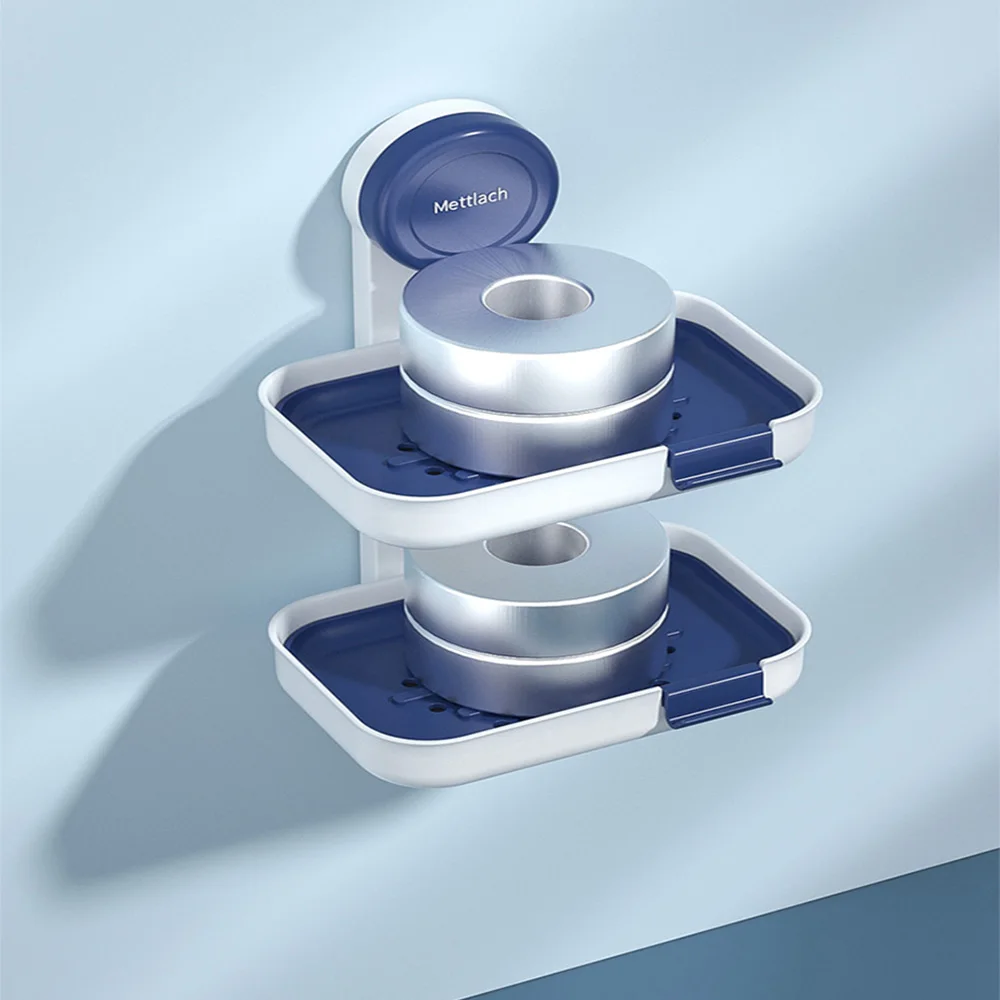 Soap Holder Soap Dish for Shower Suction Cup Wall Mounted NO-Drilling Self Draining Removable Waterproof Strong Vacuum Suction B