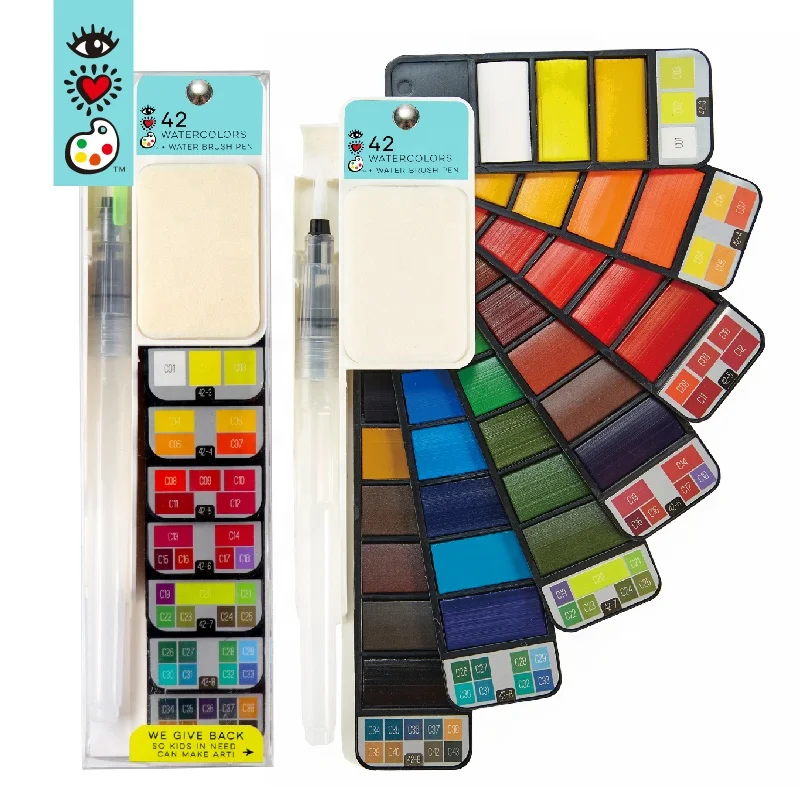 Professional Travel Pocket watercolor paint set 42 with 1 Round Water Brushes