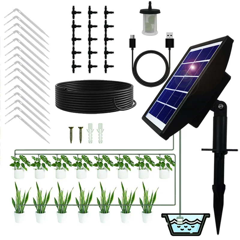 Automatic Indoor/Outdoor Plant Irrigation Gadget Solar-powered Flower Watering Device Timing Mode Anti-Siphon Plastic Home Farm