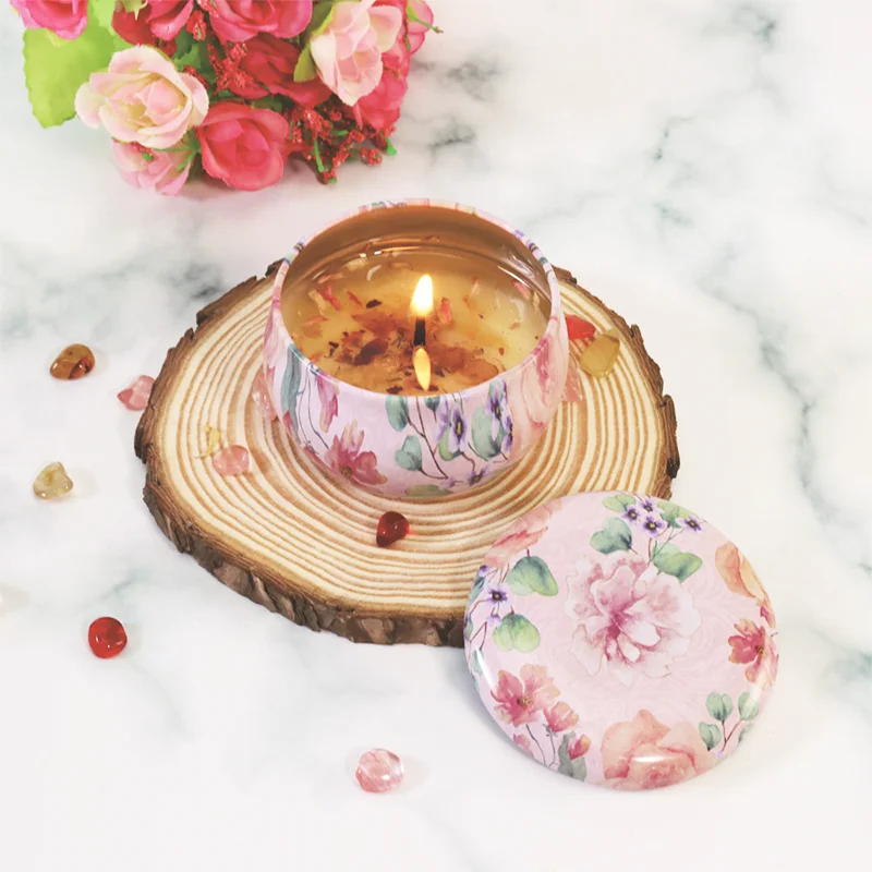 Iron Can Scented Candles Aroma Soy Wax Candles Exquisite Dried Flower Scented Candle