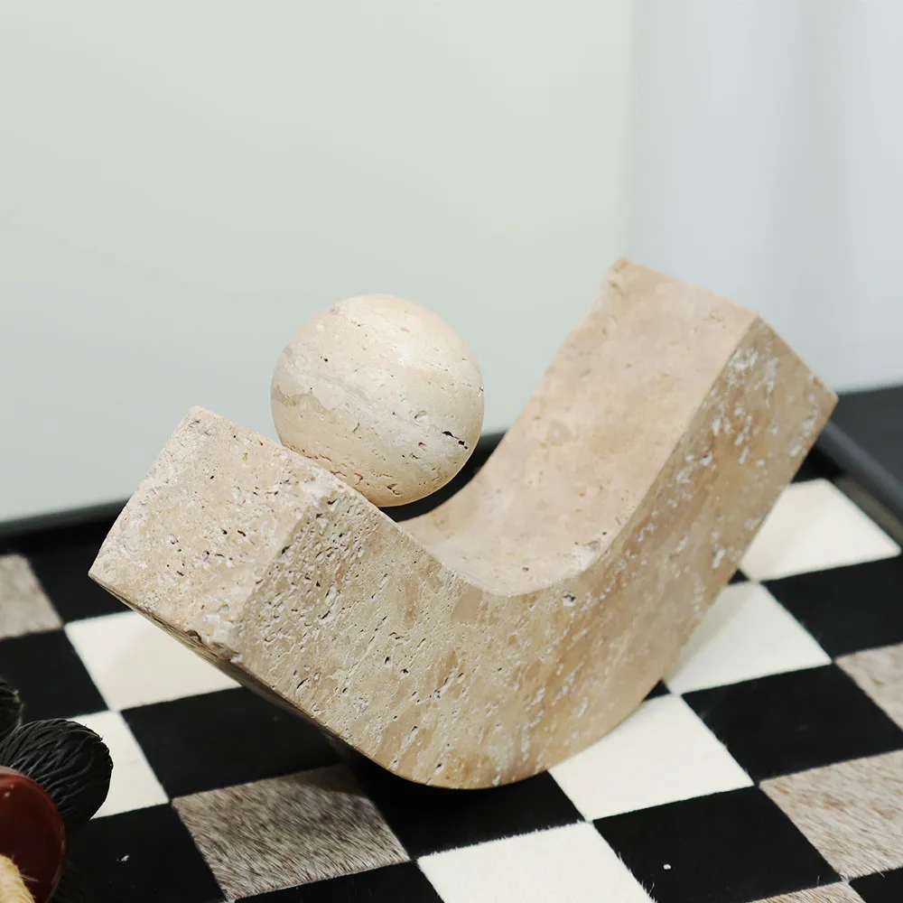 Simple Creative Wabi-Sabi Wind Yellow Cave Stone Ball Polished Geometric Curved Decoration Home Jewelry-Model House Sales