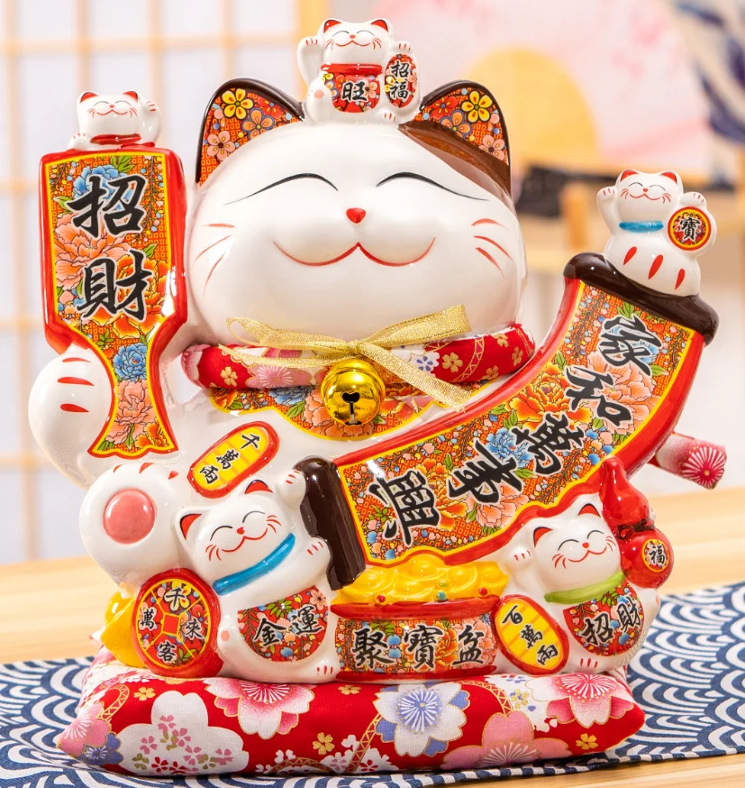 Feng Shui statue Fortune Cat coin box 10 inches lucky cat piggy bank Maneki-neko Decoration for home ornament gift