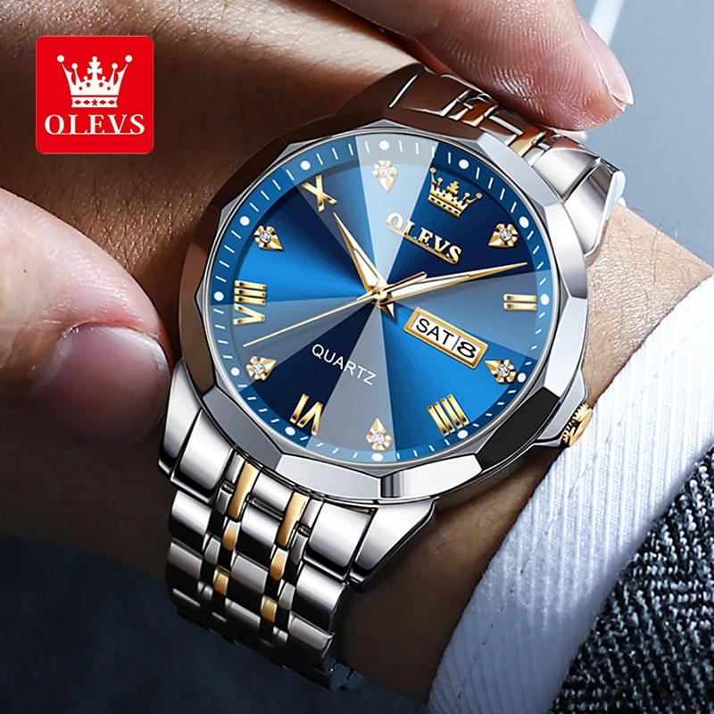 OLEVS 9931 Luxury Popular Watch Men Fashion Business Sport Stainless Steel Waterproof Dual Calendar Diamond Quartz Watch
