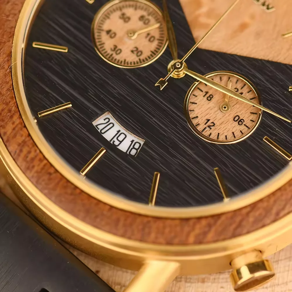 factory supply wooden combined solid wood stainless steel watches high quality unique waterproof men quartz watches