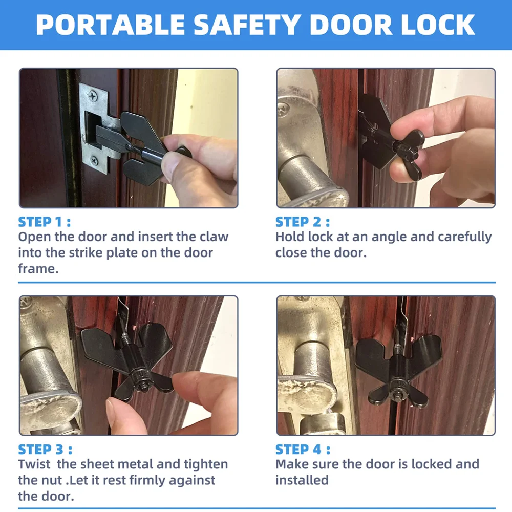 Portable Door Lock Home Security Door Locker Travel Lockdown Door Lock Security Devices