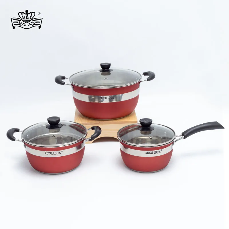 Red And Sliver 12PCS Pot Set With Anti-Scald Handle Cookware Set Less Smoky Easy Clean Kitchenware cookware sets