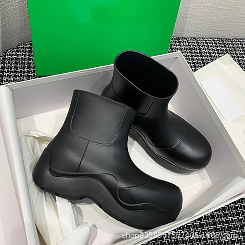 High Quality Safety Pu Green Rubber Boots Waterproof Low-heeled Round Toe Shoes Middle Tube Rain Shoes