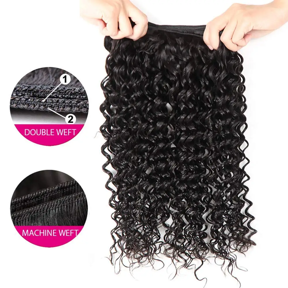 10A Kinky Curly Weave Real Human Hair Bundles with Closure Brazilian Curly 100% Unprocessed 12a Pack Hair 3 Bundles with Closure