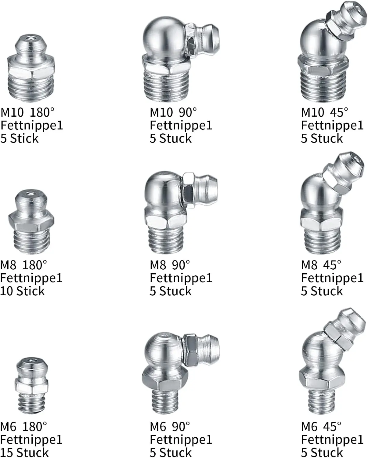 M6 M8 M10 Male Thread Straight Elbow Type Hydraulic Oil Grease Nozzle Pipe Fittings