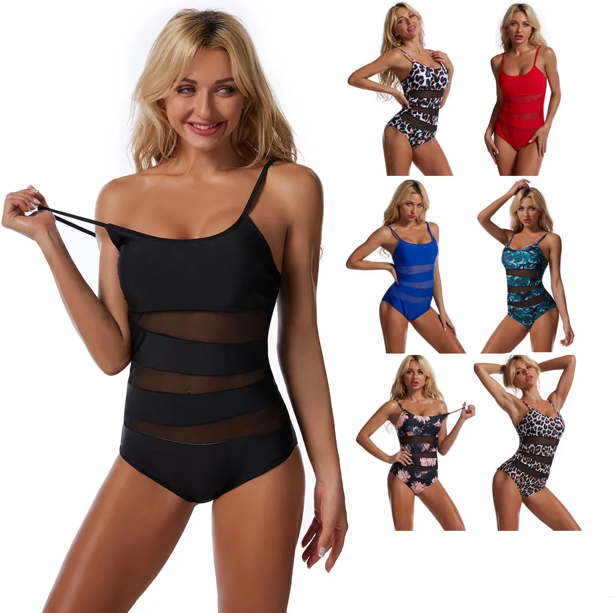 Mesh Bikini Tummy Control One Piece Bathing Swimsuit Swimwear Beachwear Sexy Patchwork Bathing Suits For Women Monokini Sexy