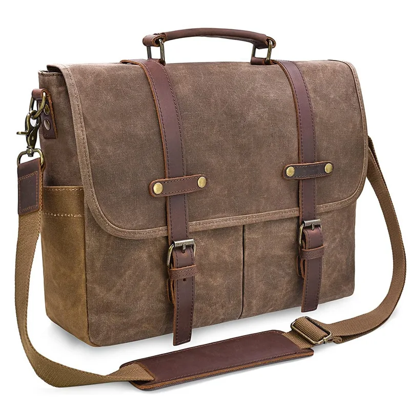 MB081 Retro waterproof waxed canvas leather custom shoulder bag hand briefcase men portable messenger bags