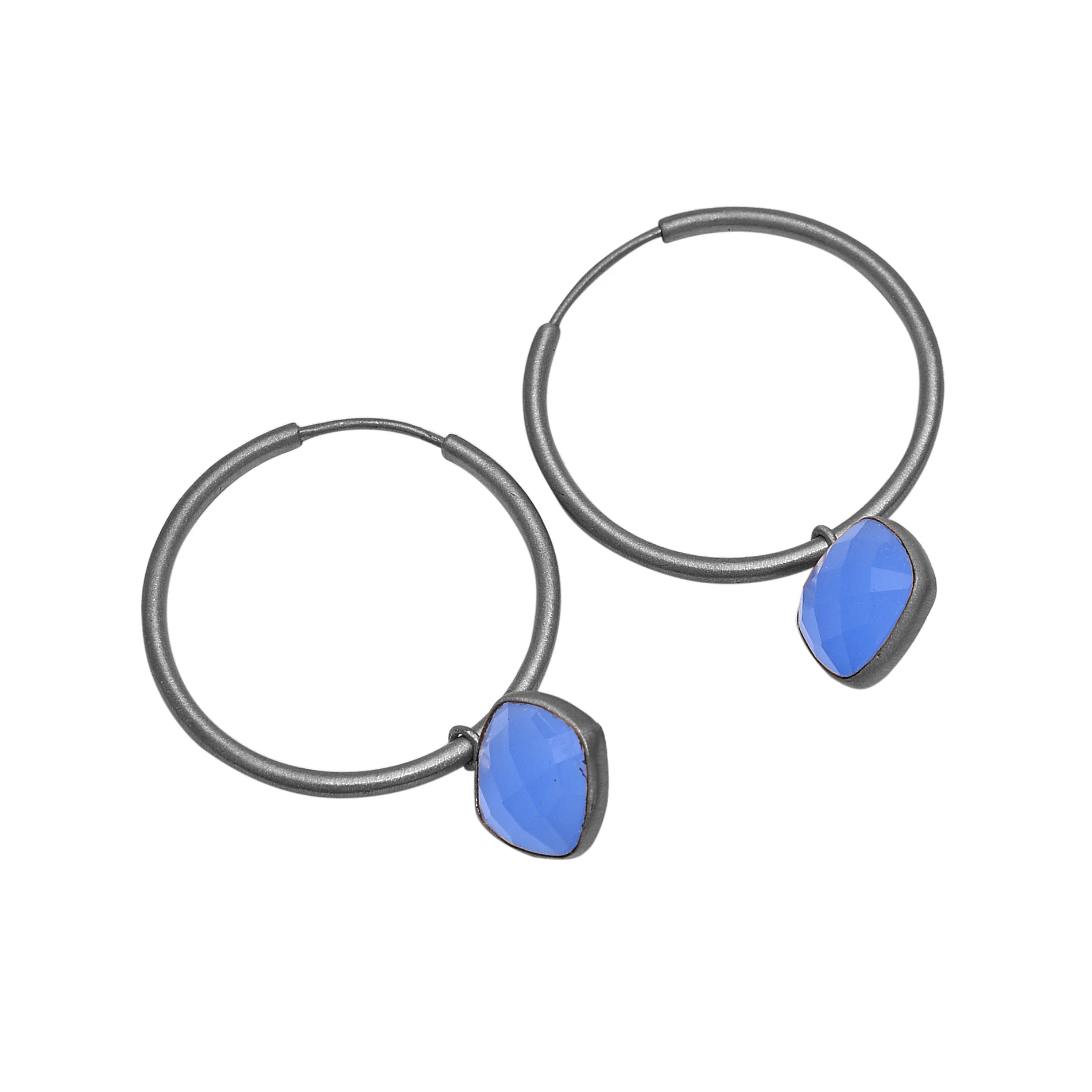 gold plated natural blue chalcedony gemstone hoop earrings solid 925 sterling silver gold plated jewelry exporter manufacturer
