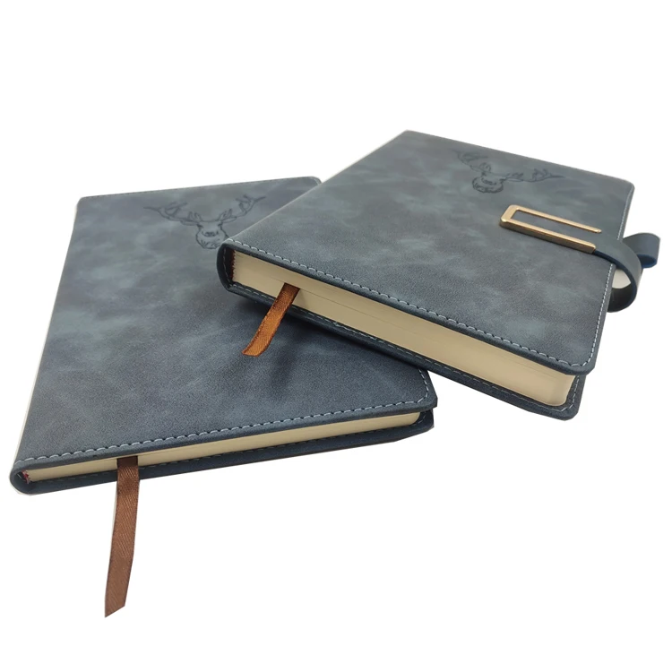 High Quality Custom Promotional Navy Blue A5 Notebook Business Linen Journal PU Leather Hardcover Notebook With Logo