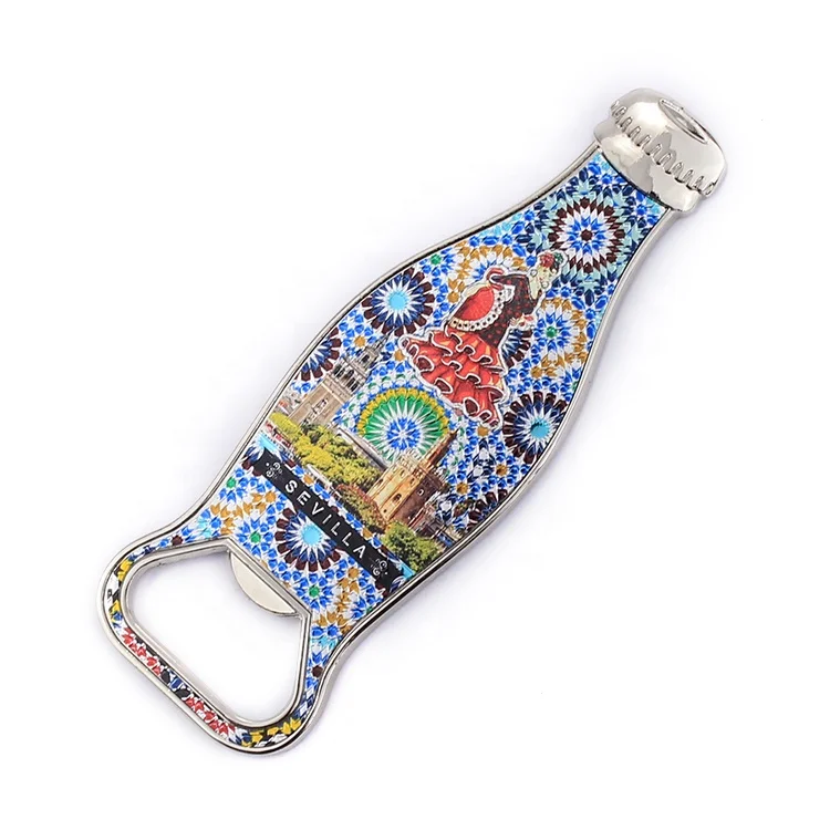 Wholesale 3D Metal Fridge Magnet Spain Bottle Opener Magnet Souvenir For Tourist Resort Refrigerator Magnet with Foil Paper