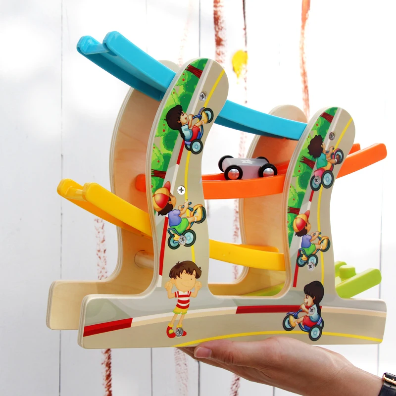 Wooden Car Early Educational Good gifts Cute Gliding Car Sets  Race Track for Toddlers