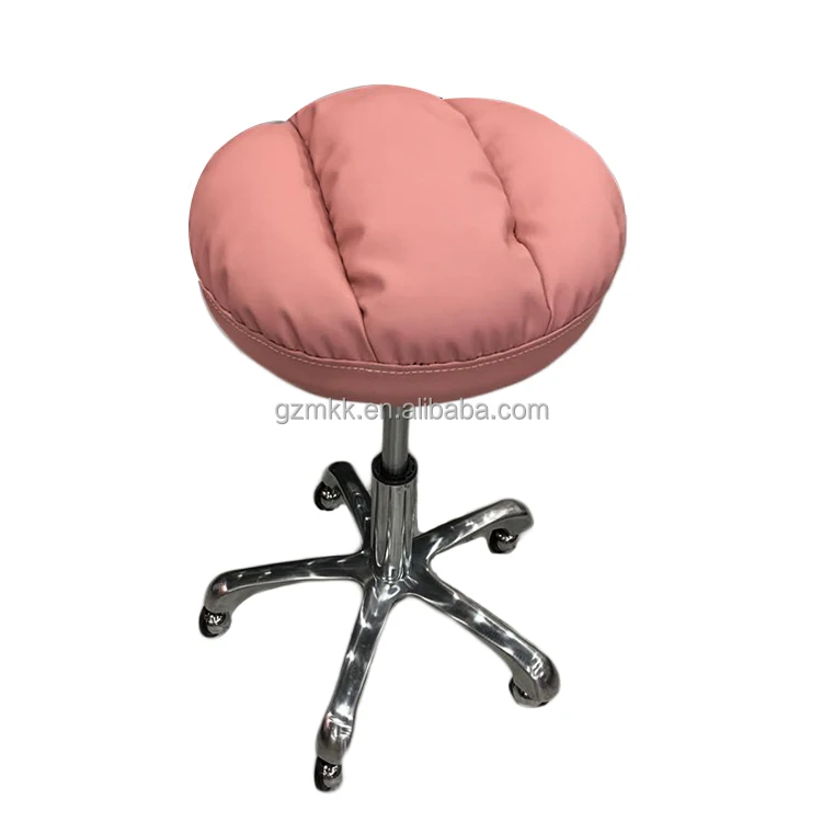 Beauty Spa Pink Stool Adjustable Rolling Salon Stool Hairdressing Master Chair Salon Furniture Barber Chair Chrome Metal Base
