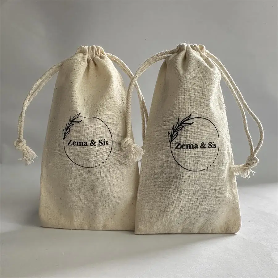 Индивидуальный логотип натуральный Муслин Хлопок маленькие гаджеты мешочек хлопок шнурок подарок ювелирные изделия сумки