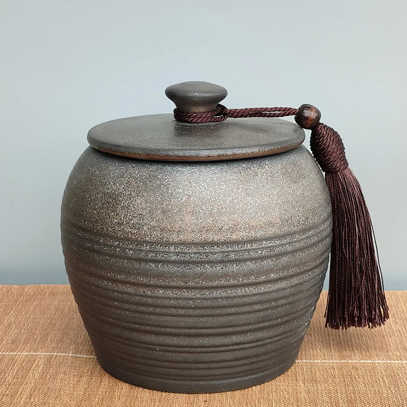 Japanese vintage sealed pot large Puer black tea ceramic storage jar