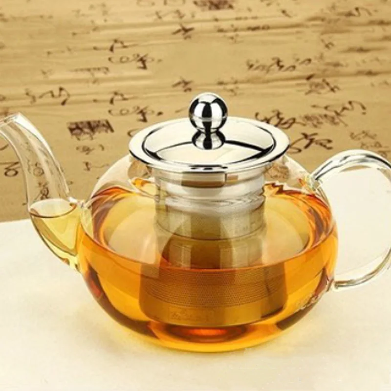 Heat Resistant Plastic Handle Glass Teapot Tea Pot With Stainless Steel Infuser