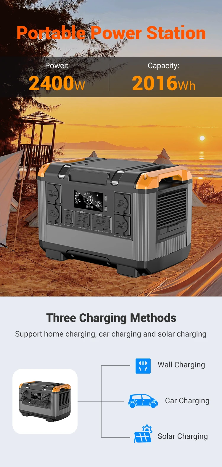 2400W 2016Wh Electric Portable Power Station Solar Power Solar Panel Backup Generator Solar System Portable Power Station