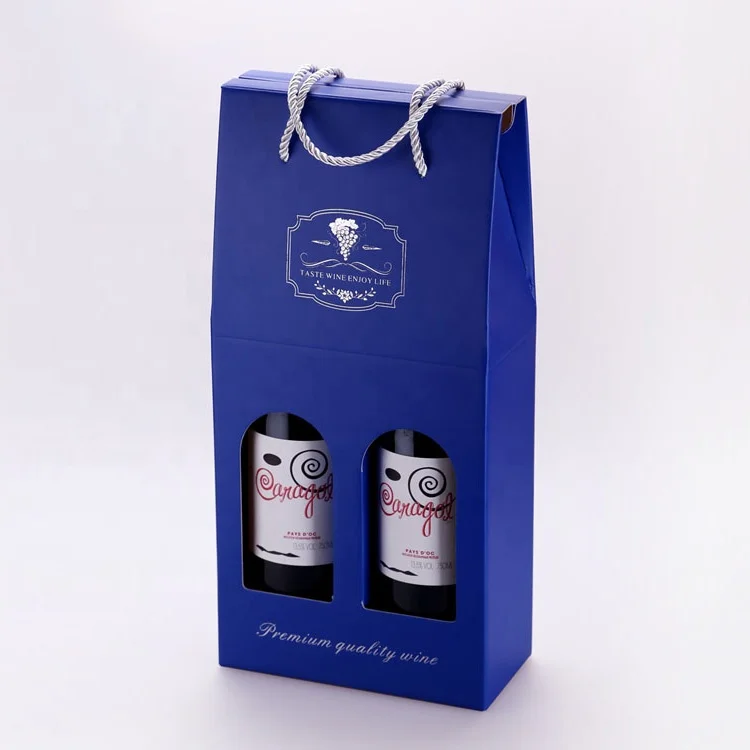 Custom logo Kraft paper cardboard 2 wine package bottle box packaging for single wine bottle