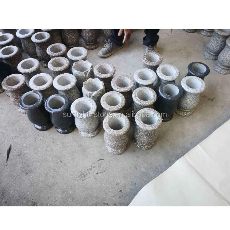 cheap small Bahama Blue granite cemetery flower vases for graves tombstone monument