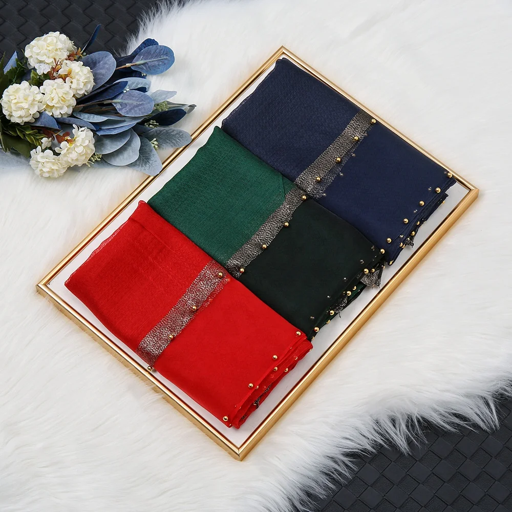 JYL длинный 70*190 см Высококачественный хиджаб темпераментный женский мусульманский шарф из Mulberrysilk с жемчугом Подарочная шаль