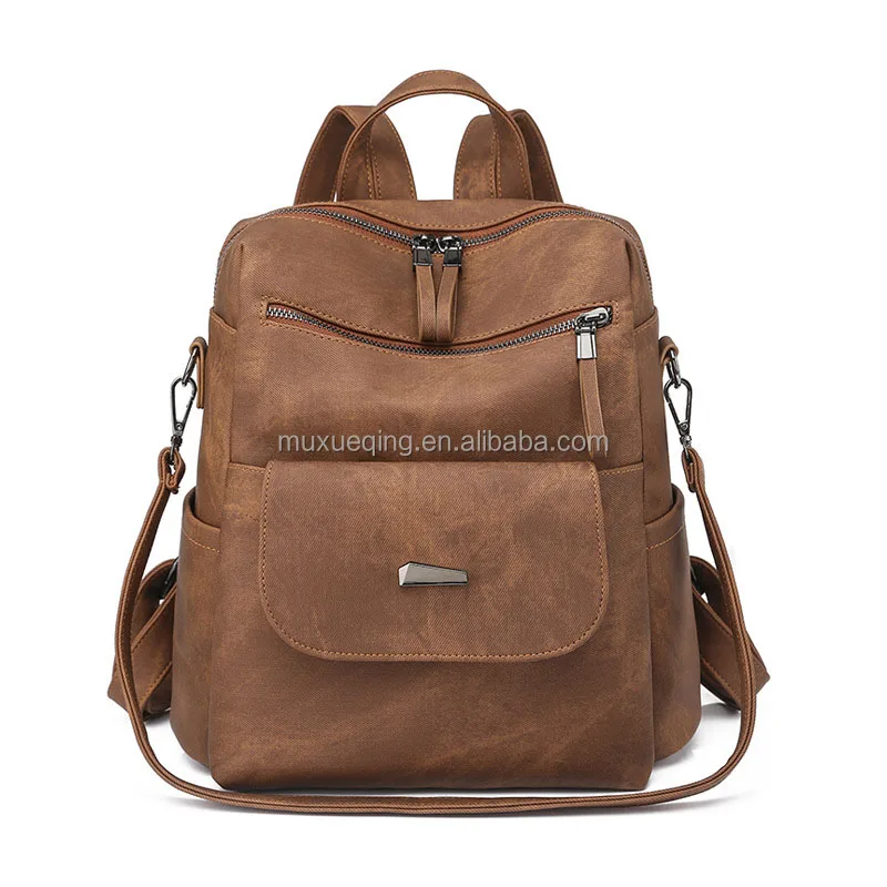 Fashion Leather Women Backpack Travel PU Leisure Backpacks for Women Polyester Coffee Cup Holder Fashionable Backpack Zipper