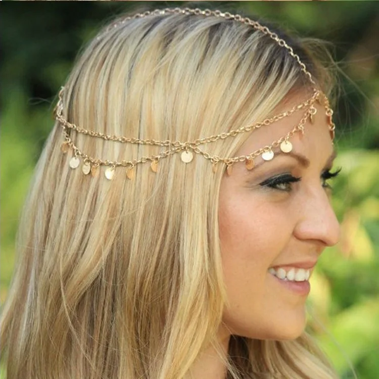 High Quality Shiny Sequins Wave Tassel Chain Headdress Hair Band Hair Chain Accessories For Women
