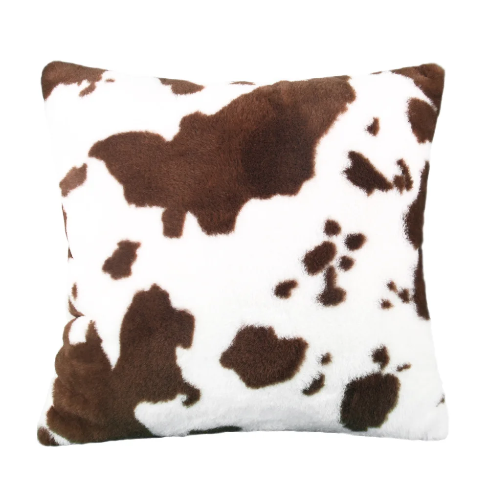 Wholesale Cow Print Hide Throw Cushion Cover Decorative plush Pillow case with Hidden Zipper Soft