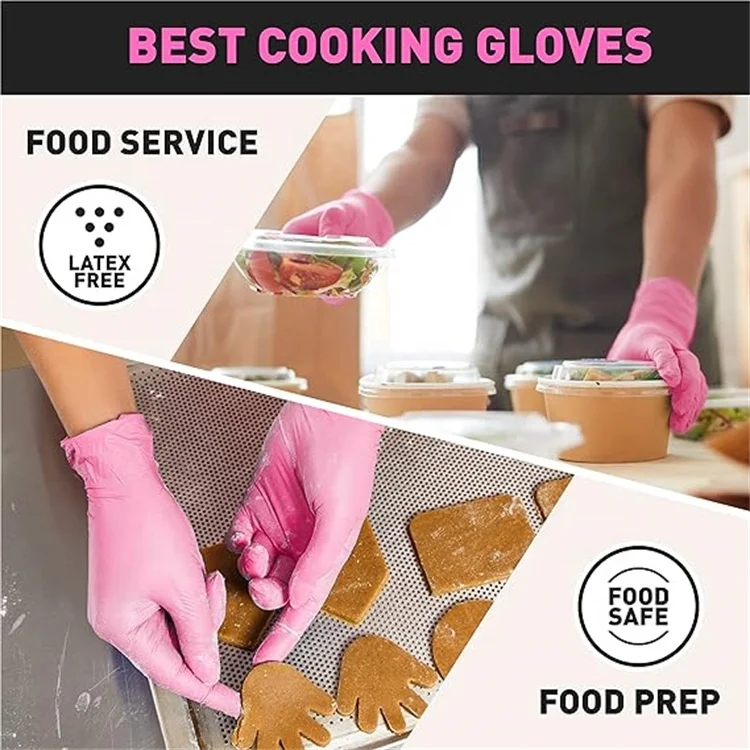 factory oem logo custom cleaning tattoo food service beauty salon spa hair nail art 3 mil pink pure nitrile glove work gloves