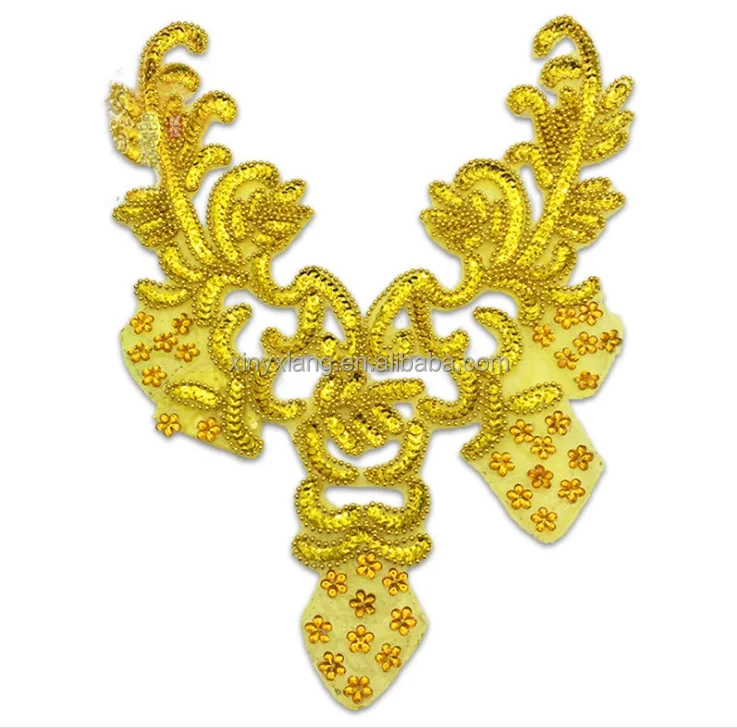 Factory Wholesale Beaded Sequin Flower Applique Patch, Fashion Appliques & Trims, Pearls Bridal Applique Triming