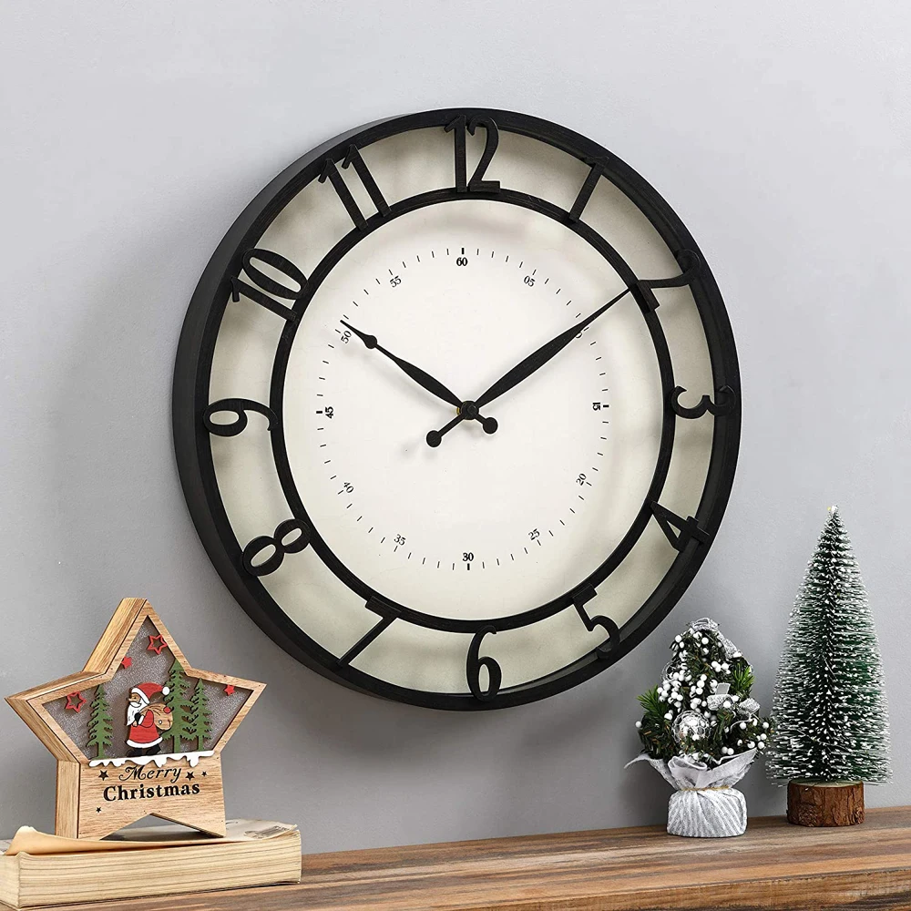 Rainhou RH22-GZ11004 wholesale Home minimalist round large wall clocks decorative wall clock wood  metal wall clocks