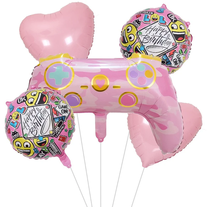 5pcs Set Children Game On OK Happy Birthday Party Kids Toy Game Handle Funny Face Aluminum Foil Balloons For Party