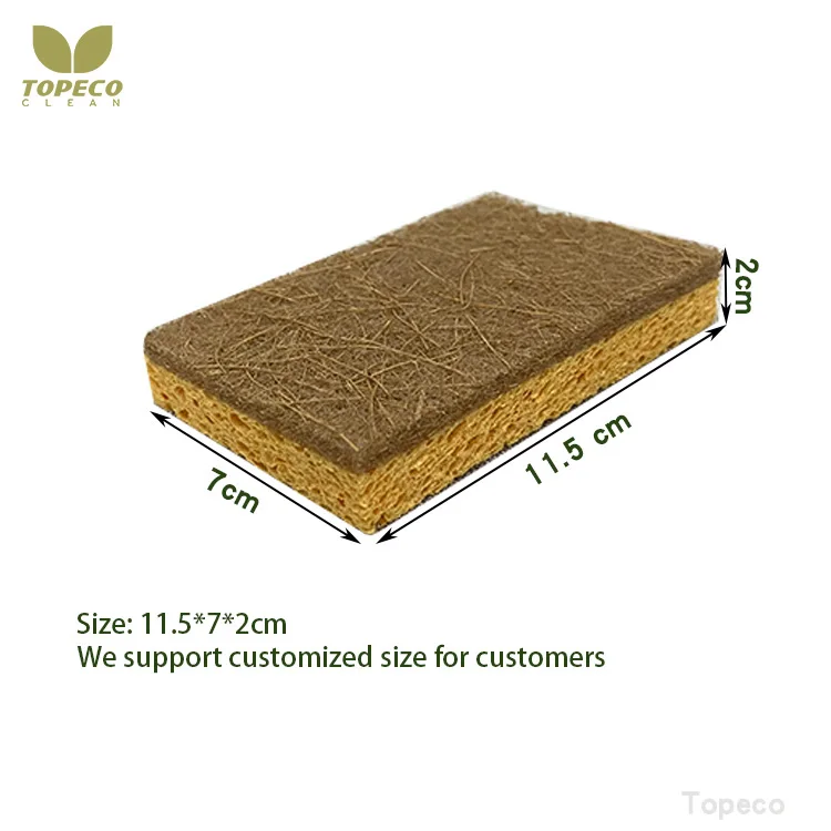 Topeco Hot Selling 2022 Home Natural Coconut Plant Based Scrub Sponge Palm Fiber Cellulose Sponge Conjac Coconut Sponge