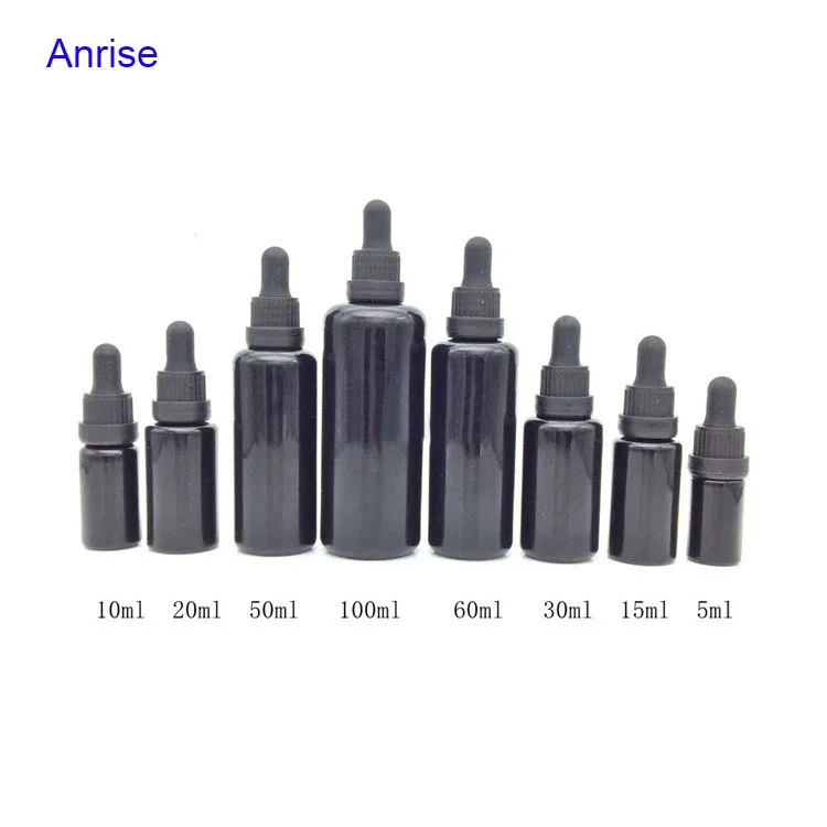 Luxury Skincare Cosmetic Packaging Essential Oil Serum Dark UV Violet Glass Bottle with Black Tamper Evident Droppper