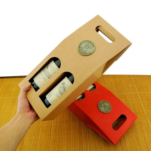 Hot sale High end Luxury Custom Printed Single Double Cardboard Paper Corrugated Wine Glass Bottle Packaging Boxes With Handle